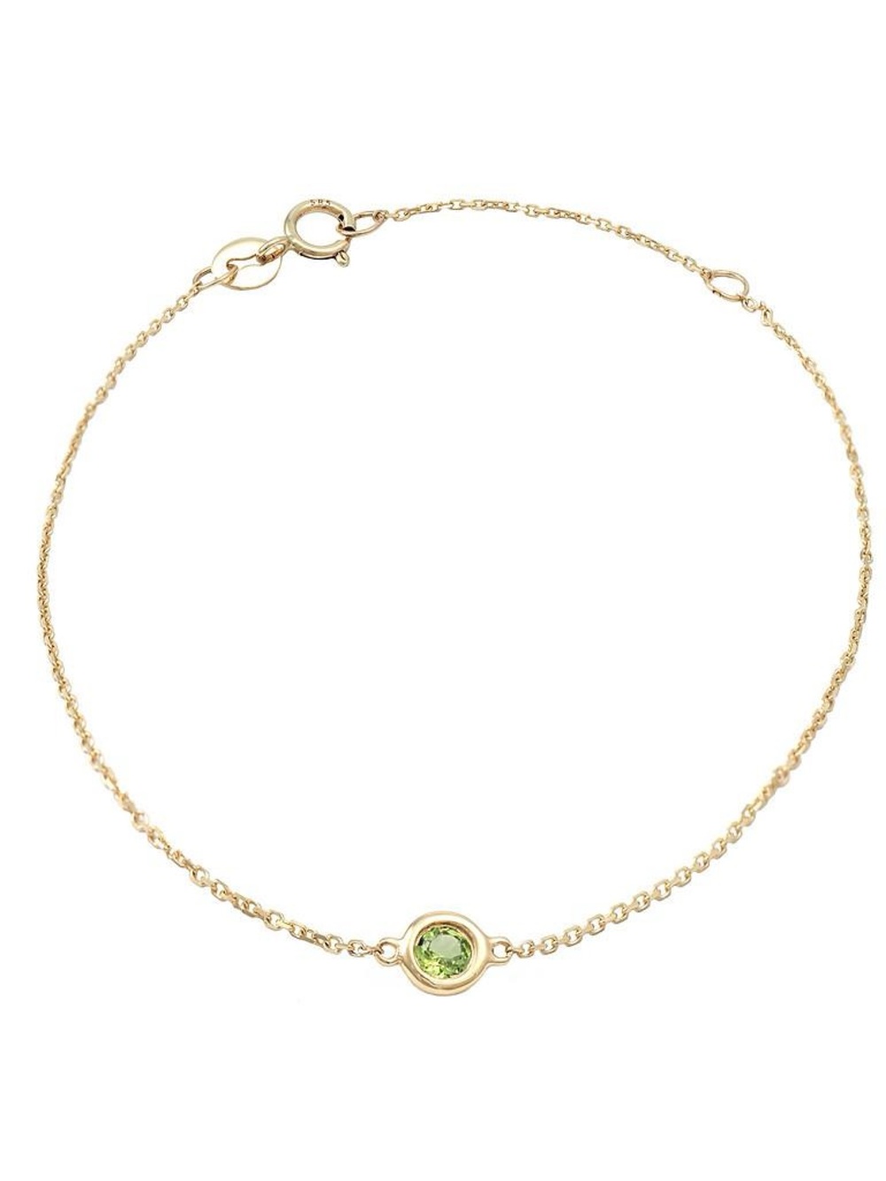 14K Real Yellow Gold Classic Round Bezel Peridot Bracelet 6+1″